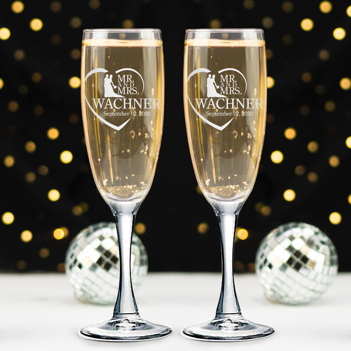 Mr and Mrs Wedding Toasting Champagne Flutes, Set of 2, Laser