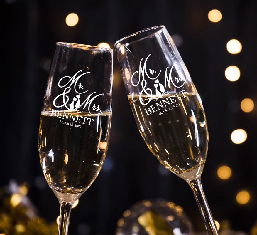 Personalised Champagne Flutes Set Of 2 - Couple / Titles