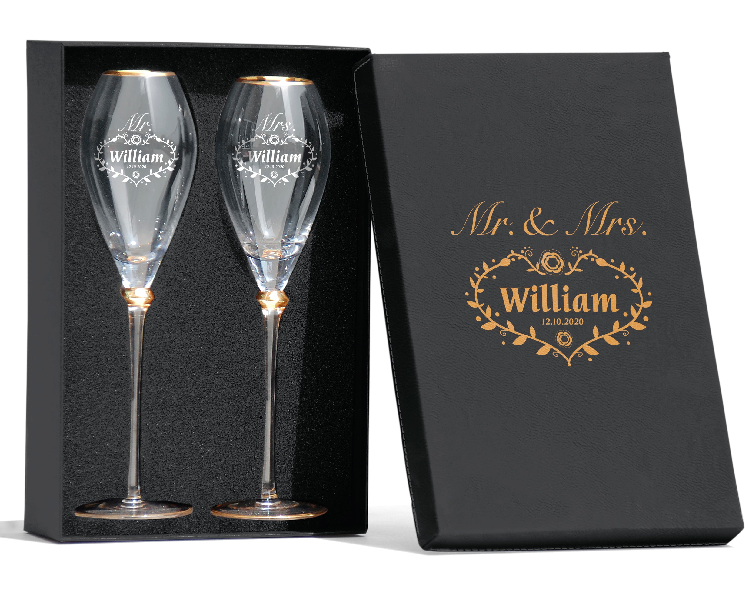 Personalized Champagne Flutes Set of 2 – Stemmed Bride and Groom Champagne  Glasses Engraved – Monogram Gift for Wedding, Bridesmaids