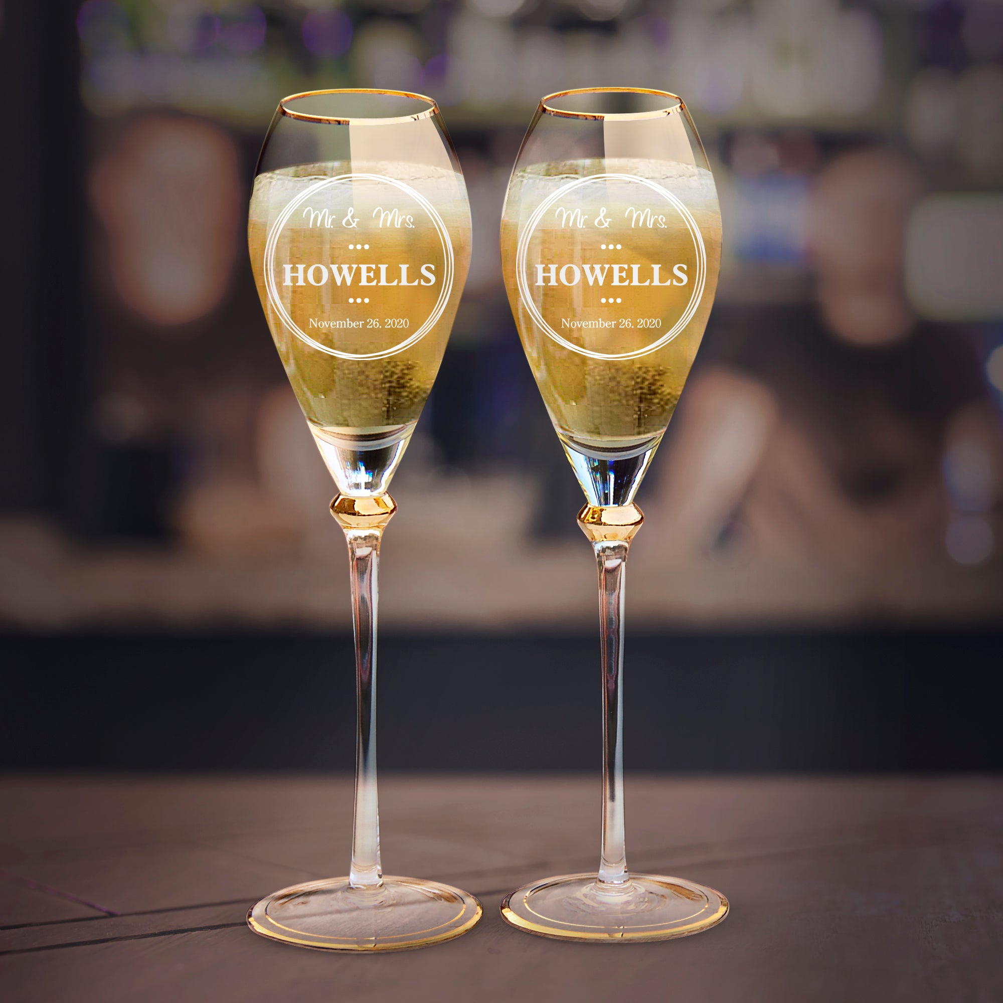 Custom Wedding Champagne Flutes- Set of 2 –Fancy Monogram Initial with  First and Last Names and Wedd…See more Custom Wedding Champagne Flutes- Set  of