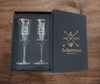 Royal Heart Pierced With Two Arrows Custom Champagne Glassware, A Set Of 2 Flairs Encoding With Mr & Mrs. Words For Men And Women