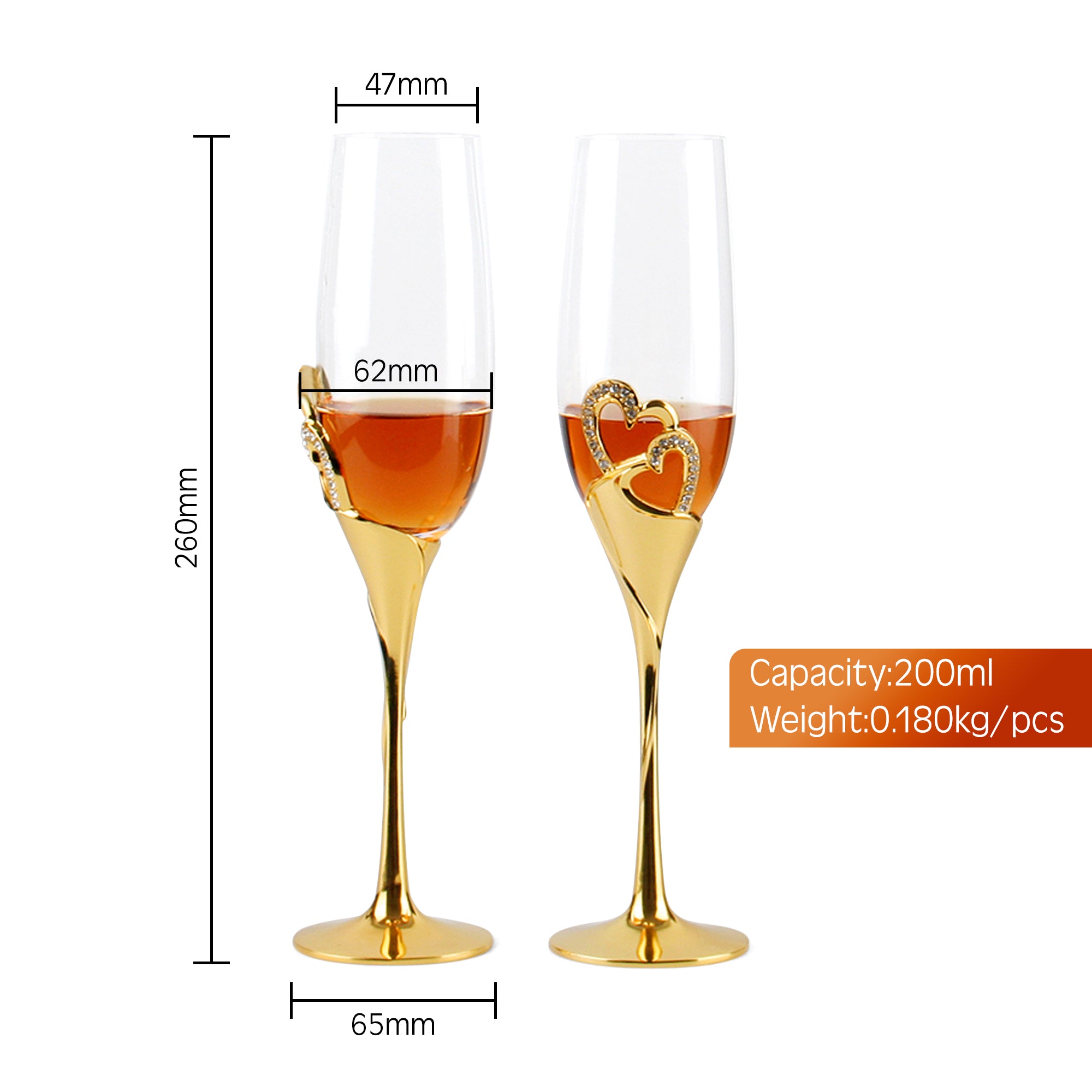 Fun Express 13666590 Glass Stacked Heart Personalized Wedding Flutes