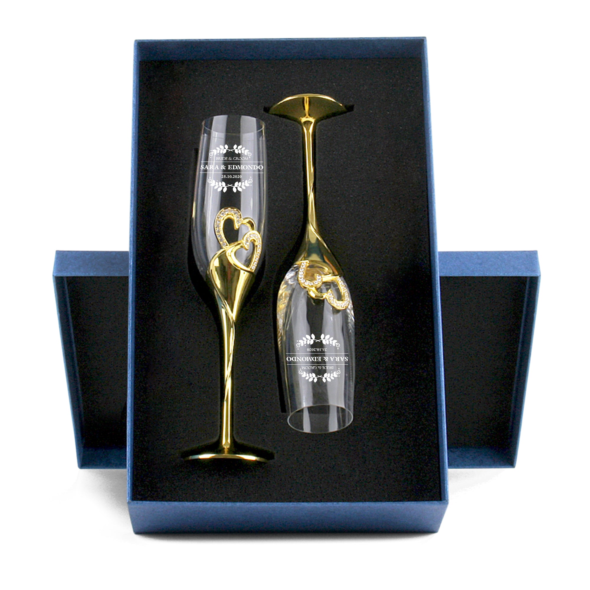 2-piece Creative Champagne Glass Set Wedding Crystal Glasses Heart